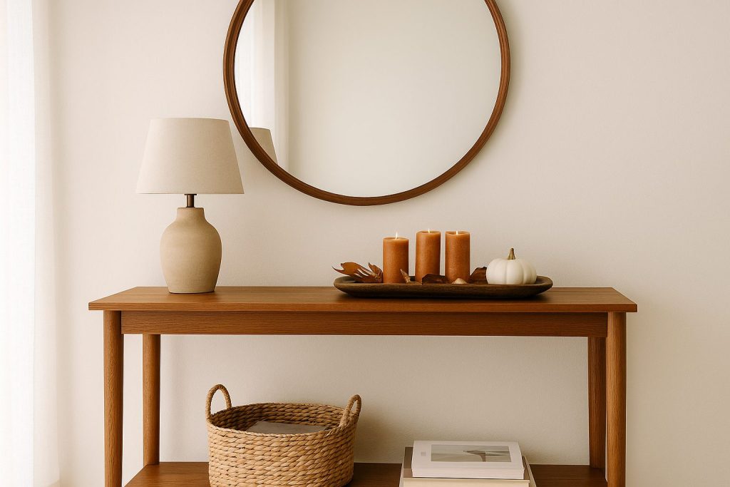 Autumn Entry Console with Warm Light and Natural Touches