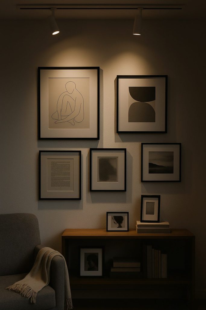 Gallery Wall with Spotlight and Quiet Grey Accents