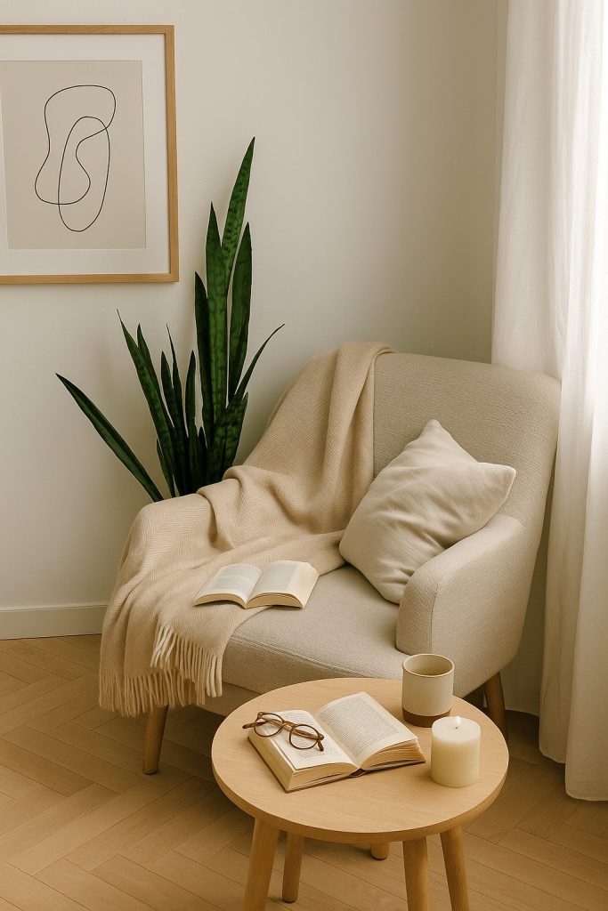 Reflective Morning Light in a Soft Bedroom Corner