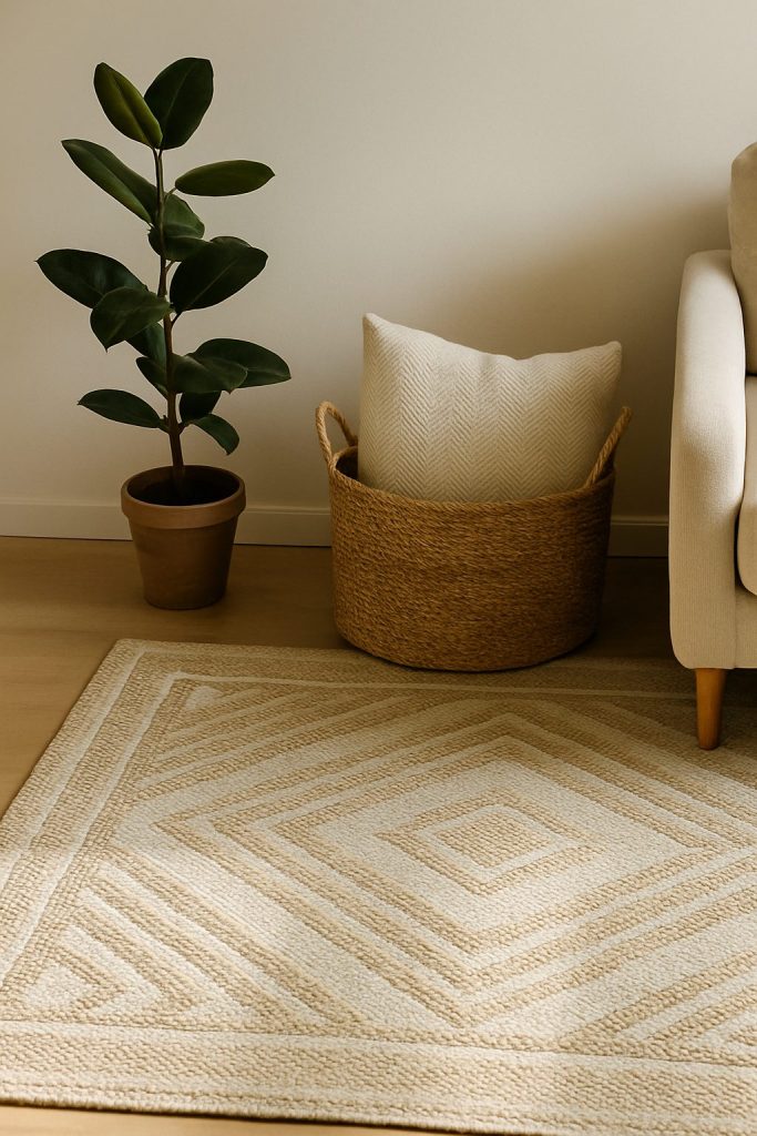 Textured Floor Decor with Woven Basket and Greenery
