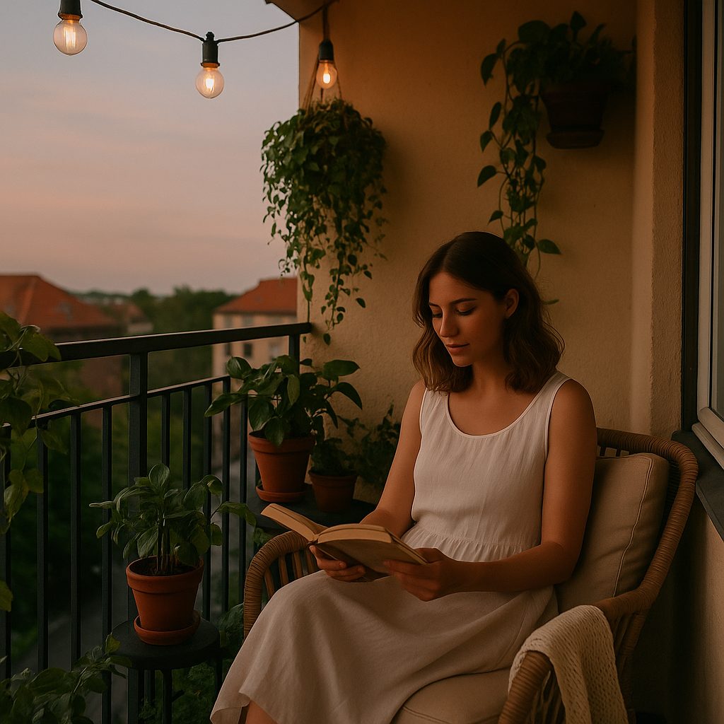 balcony reading woman