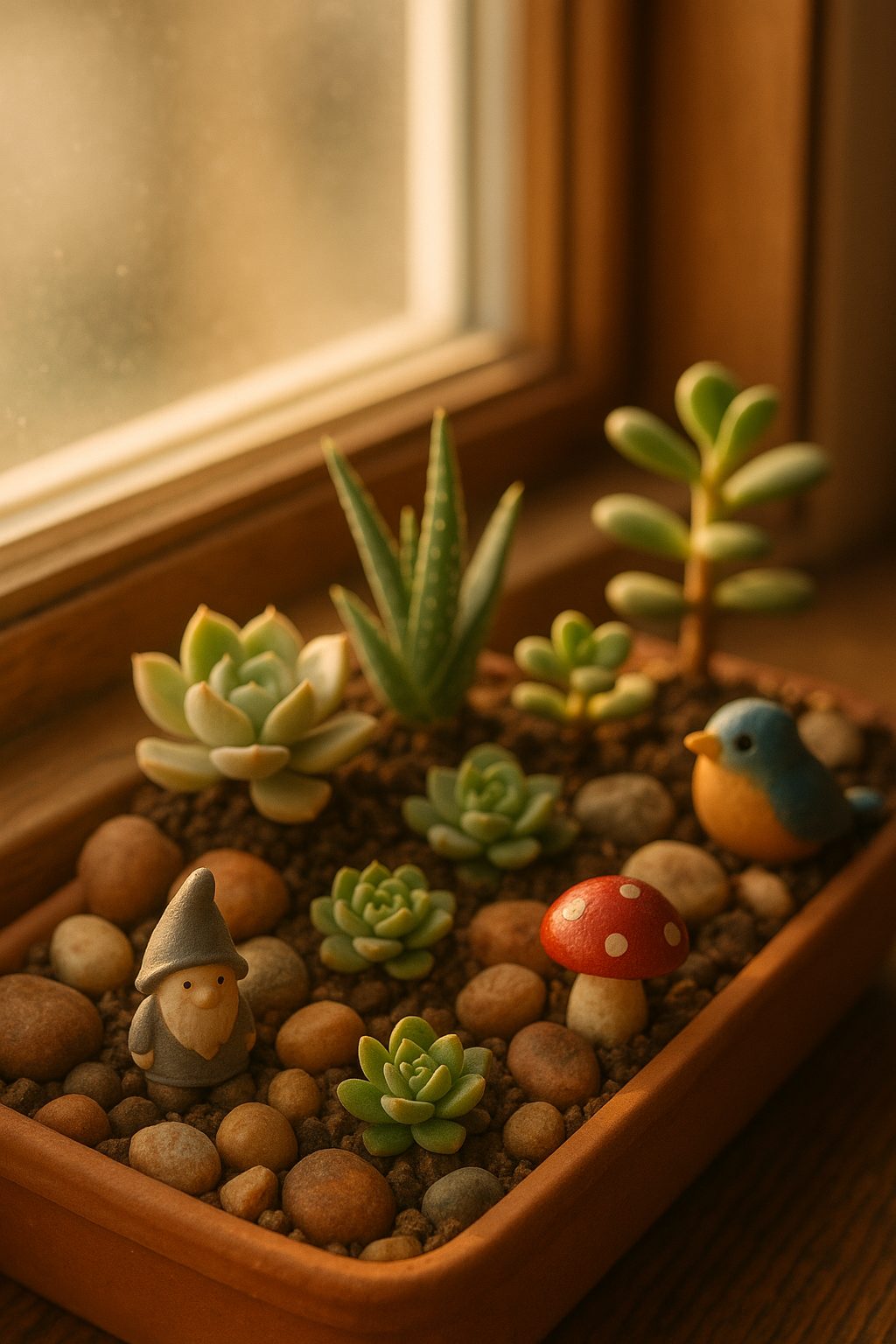 Miniature stone garden on windowsill 2