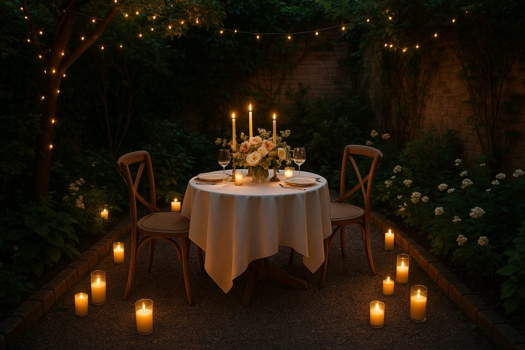 Romantic candlelight in urban garden