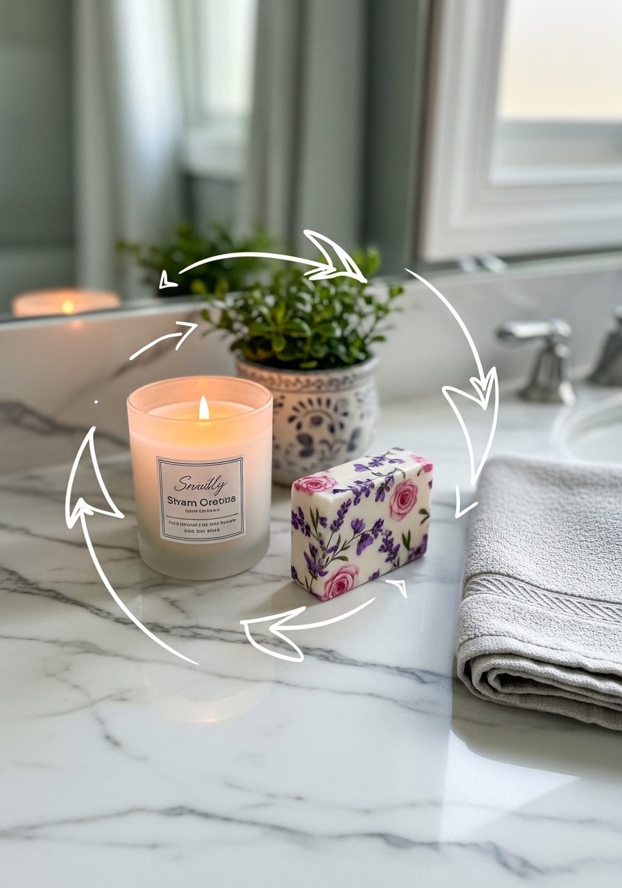 Clean bathroom countertop with seasonal decor and light upkeep style