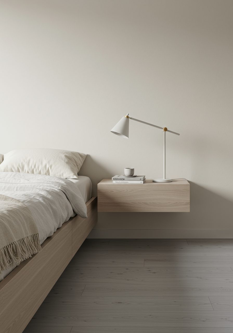 Clutter-free design keeps a no-window bedroom feeling spacious