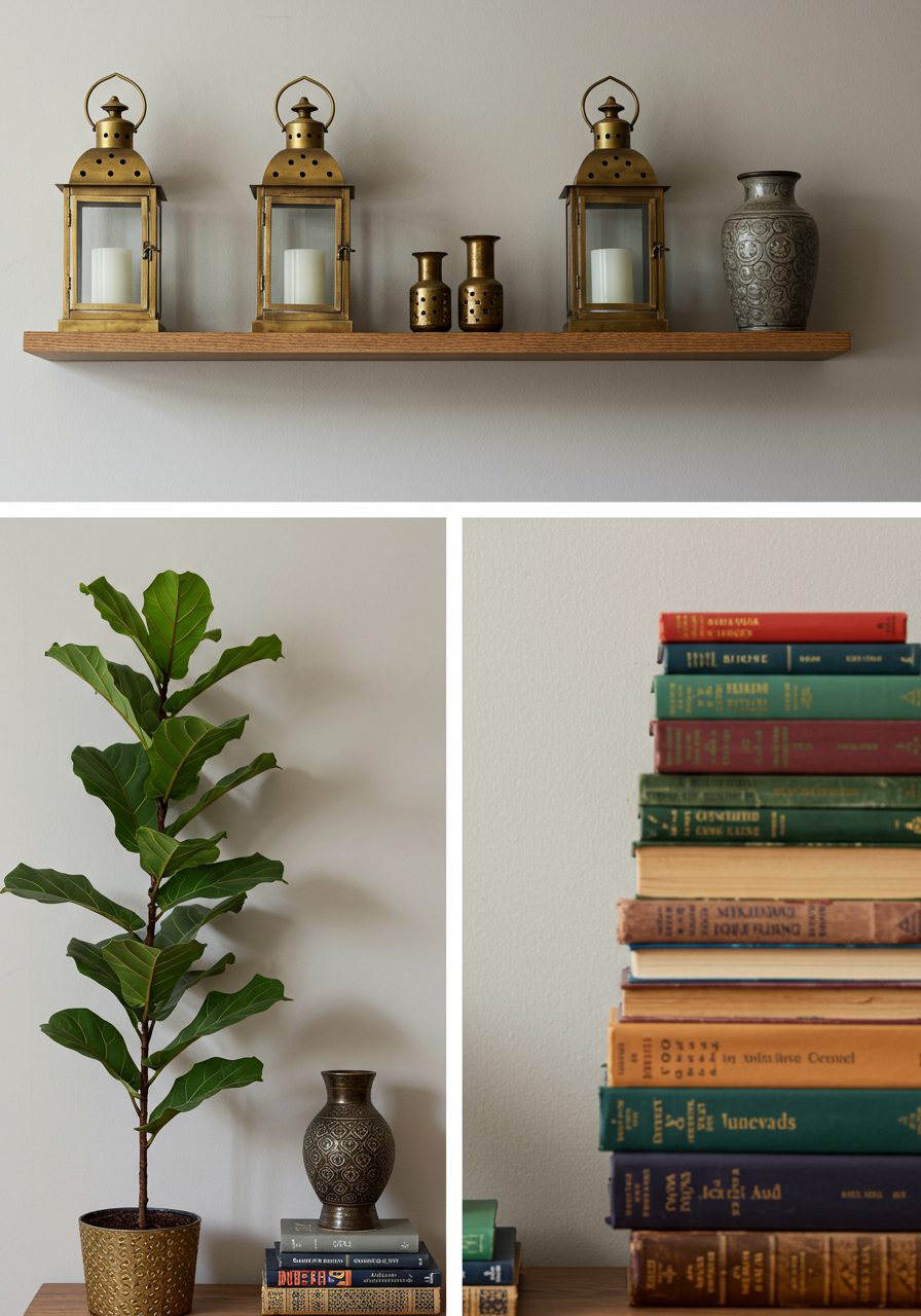 Comparison of symmetrical and asymmetrical high ledge decor styles