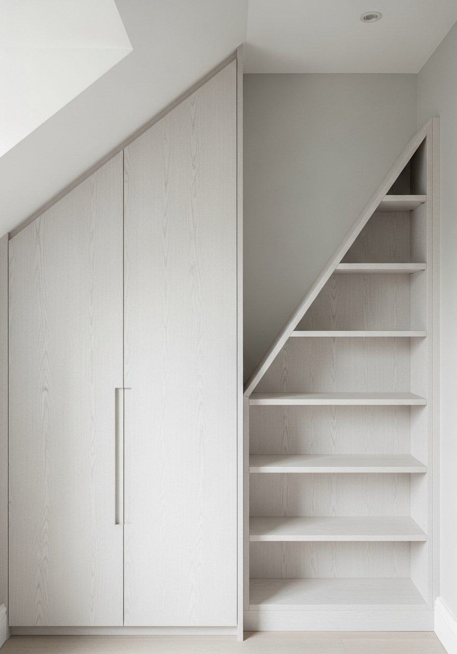 Custom furniture built to match the slope of a bedroom ceiling