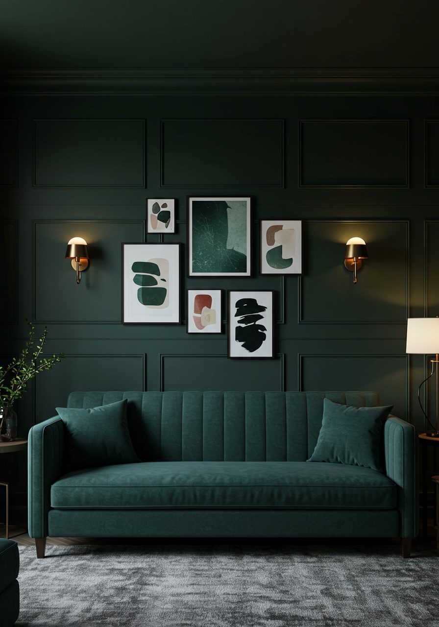 Decorative board and batten wall adds texture to a modern living room