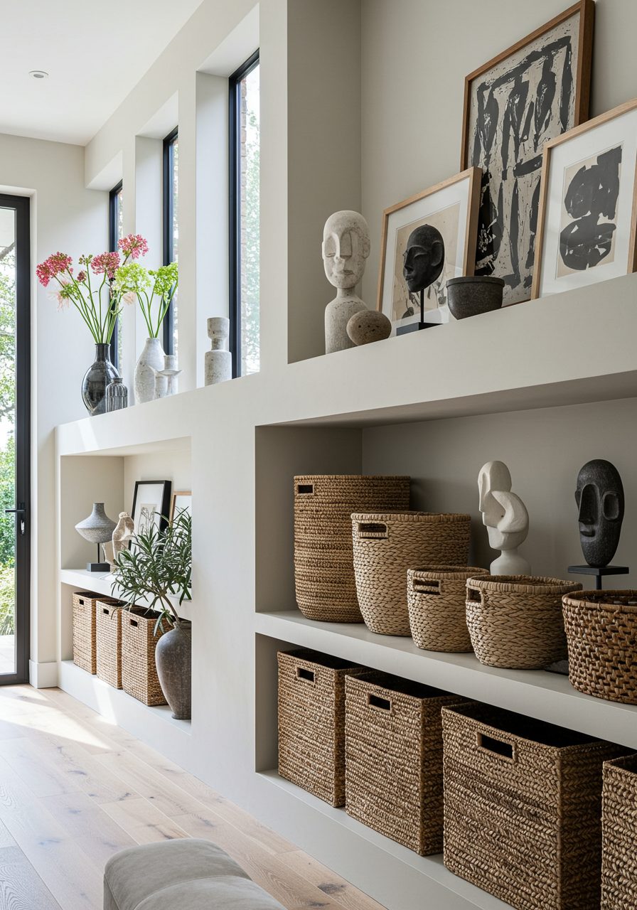 Examples of decor for narrow and deep high ledges in living rooms