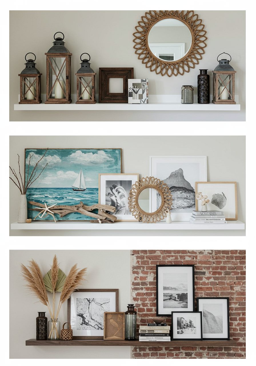 Inspiration examples of decorated high ledges in various home styles