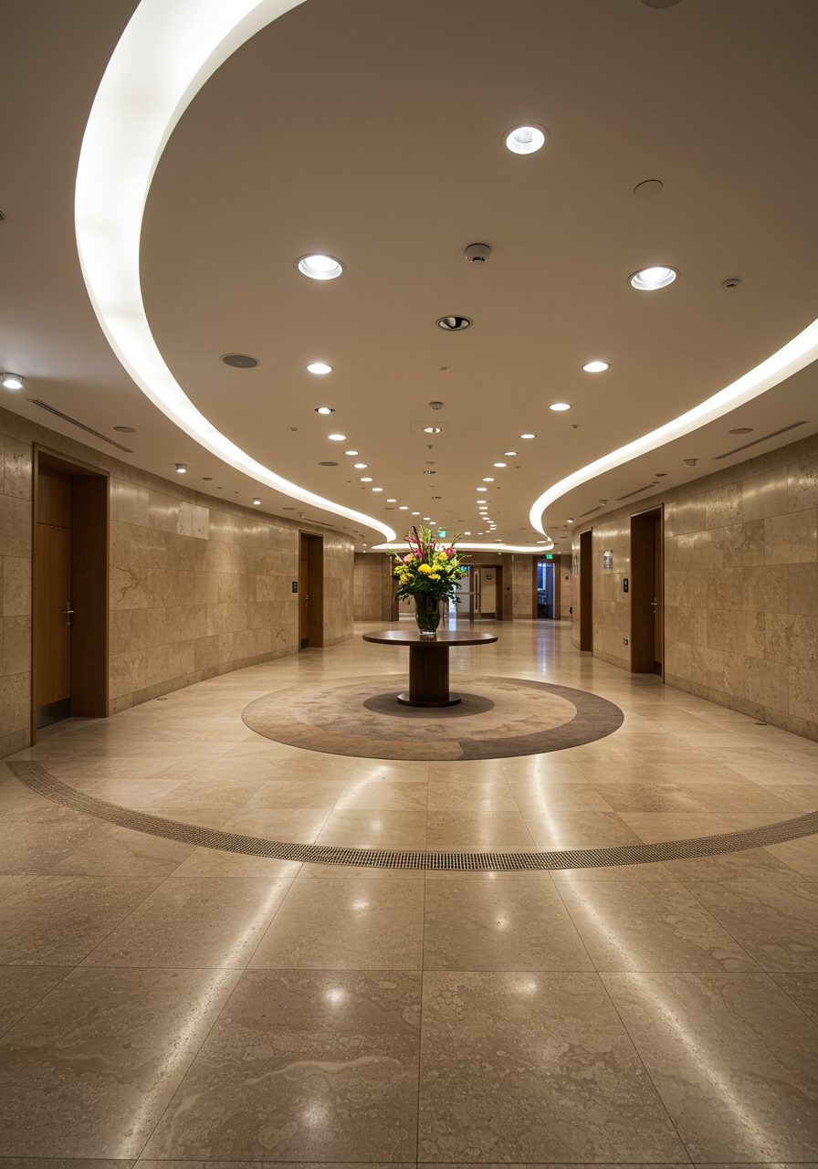 Safe and accessible curved entry with motion lights and wide walkway