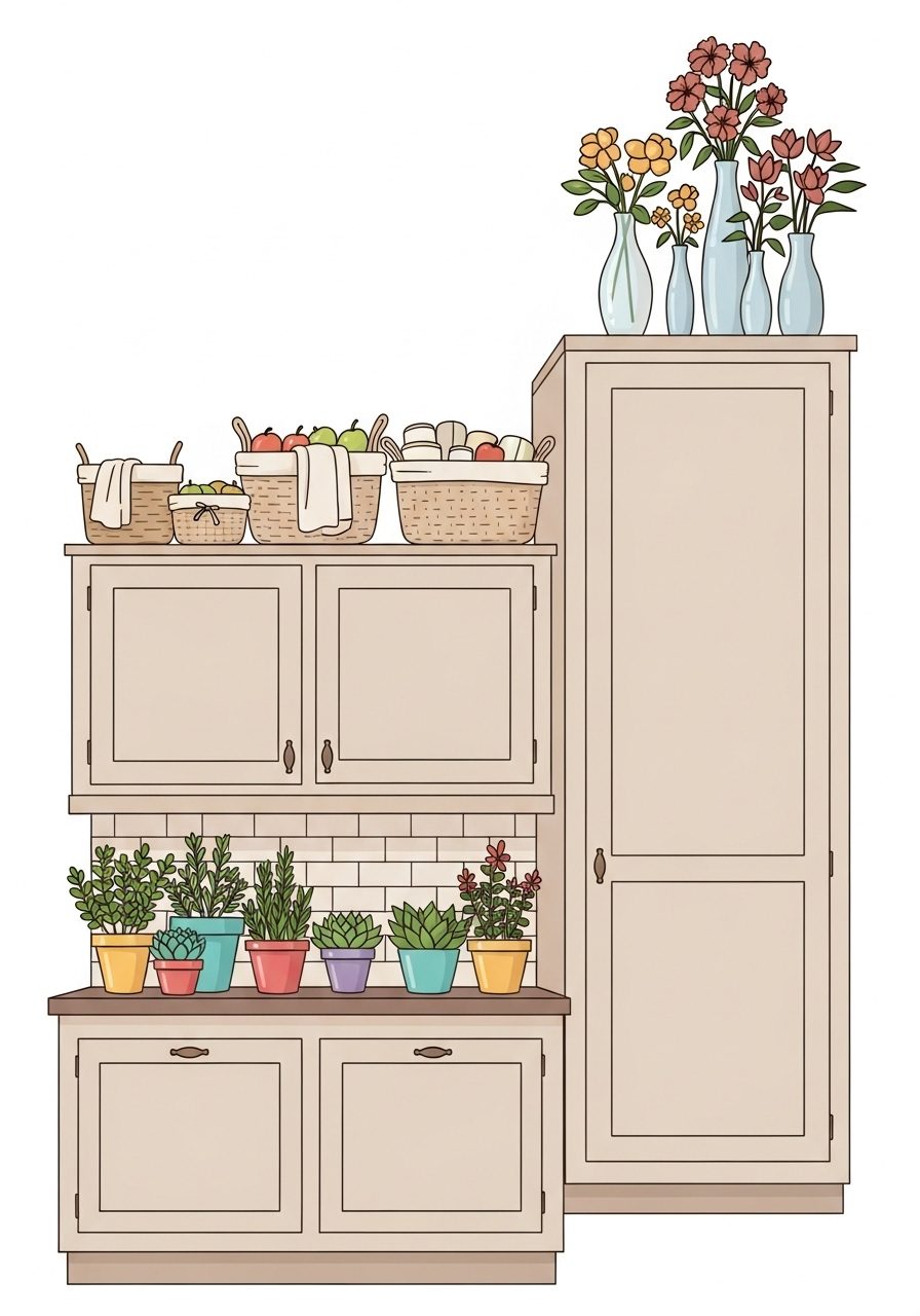 Visual guide for choosing decor based on space above kitchen cabinets