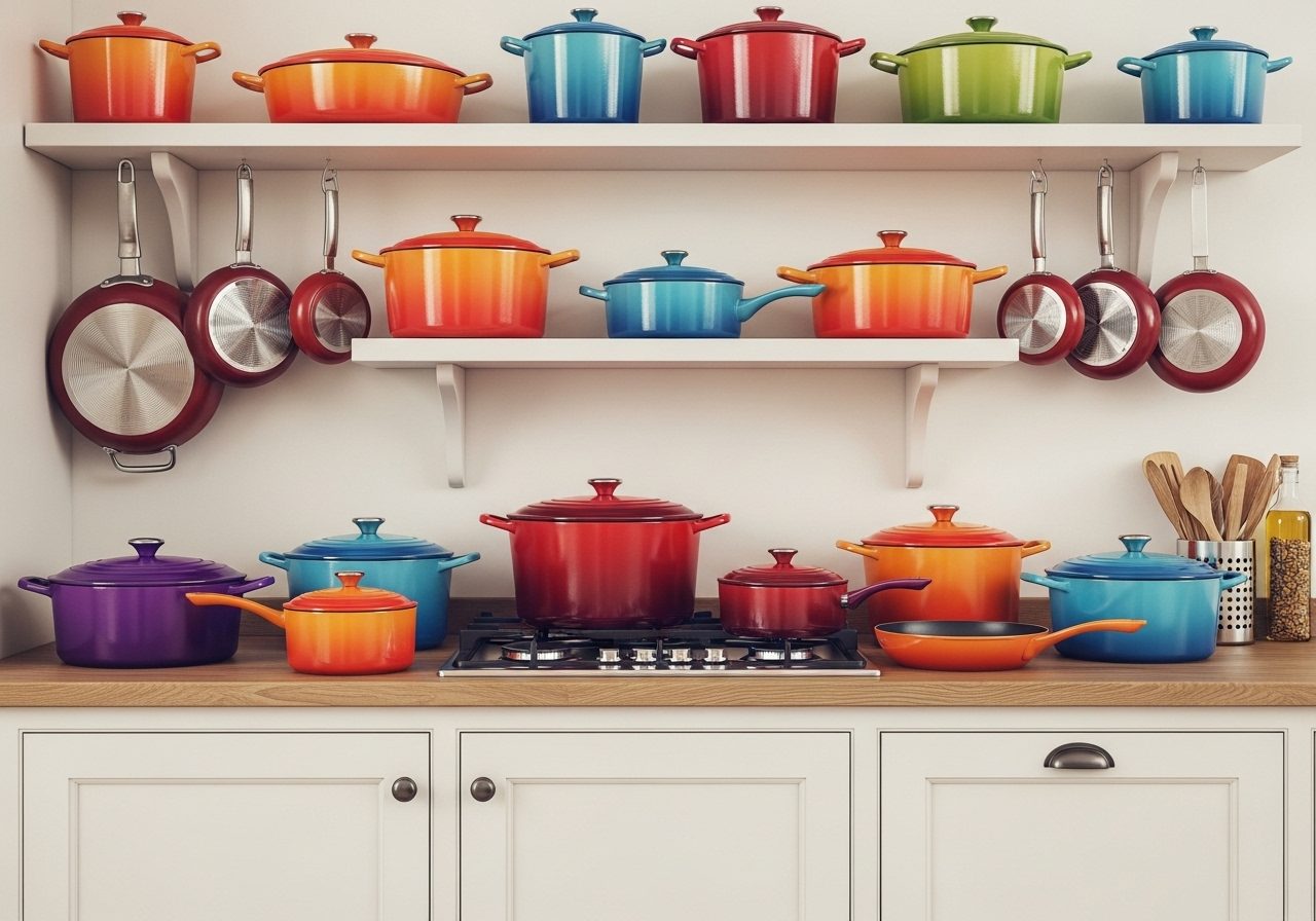 cookware display decor above cabinets