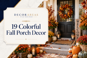 Colorful fall porch decorated for the season