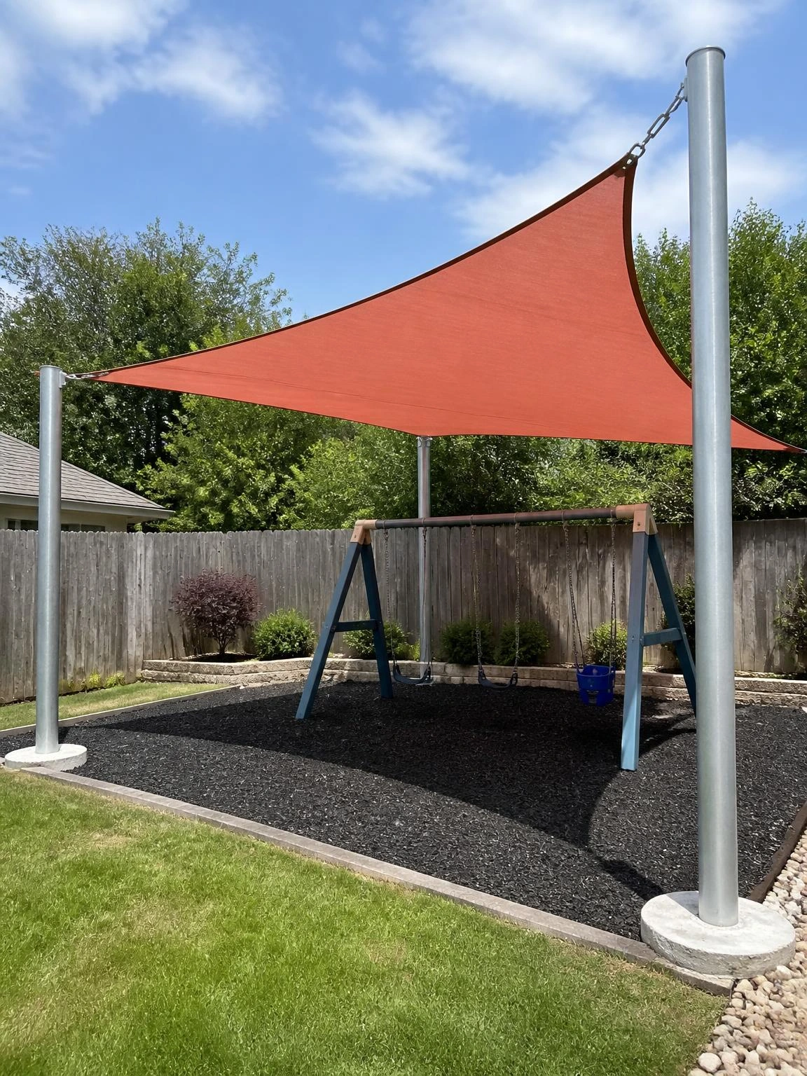 19- Backyard Shade Sail Over Play Area - Backyard Ideas For Kids