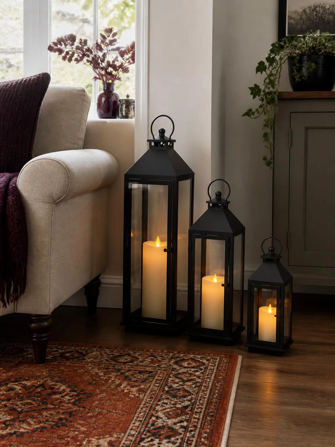 12- Gothic Candle Lantern Cluster on Floor - gothic halloween decorations indoor
