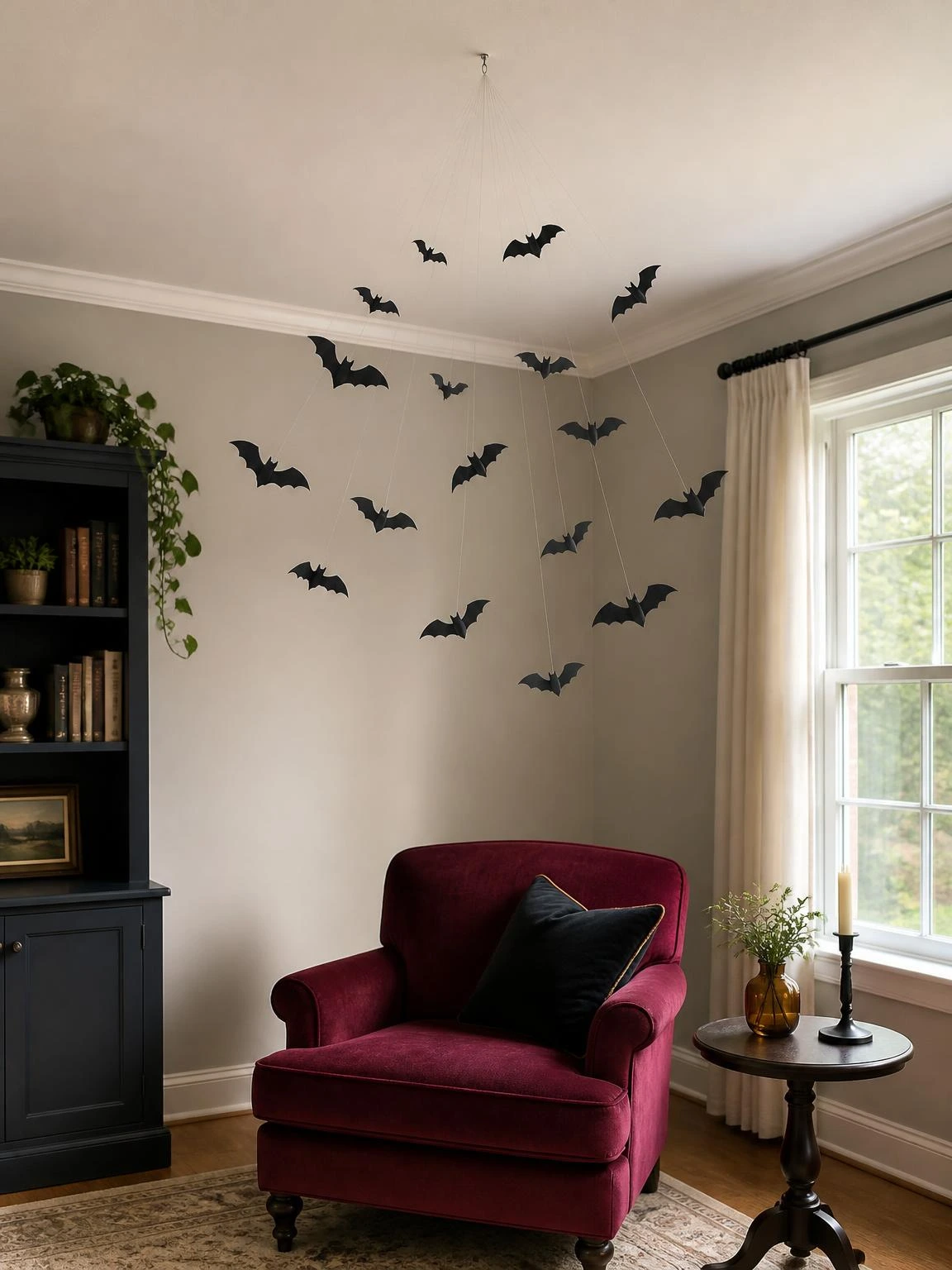 8- Gothic Hanging Bat Ceiling Cluster - gothic halloween decorations indoor