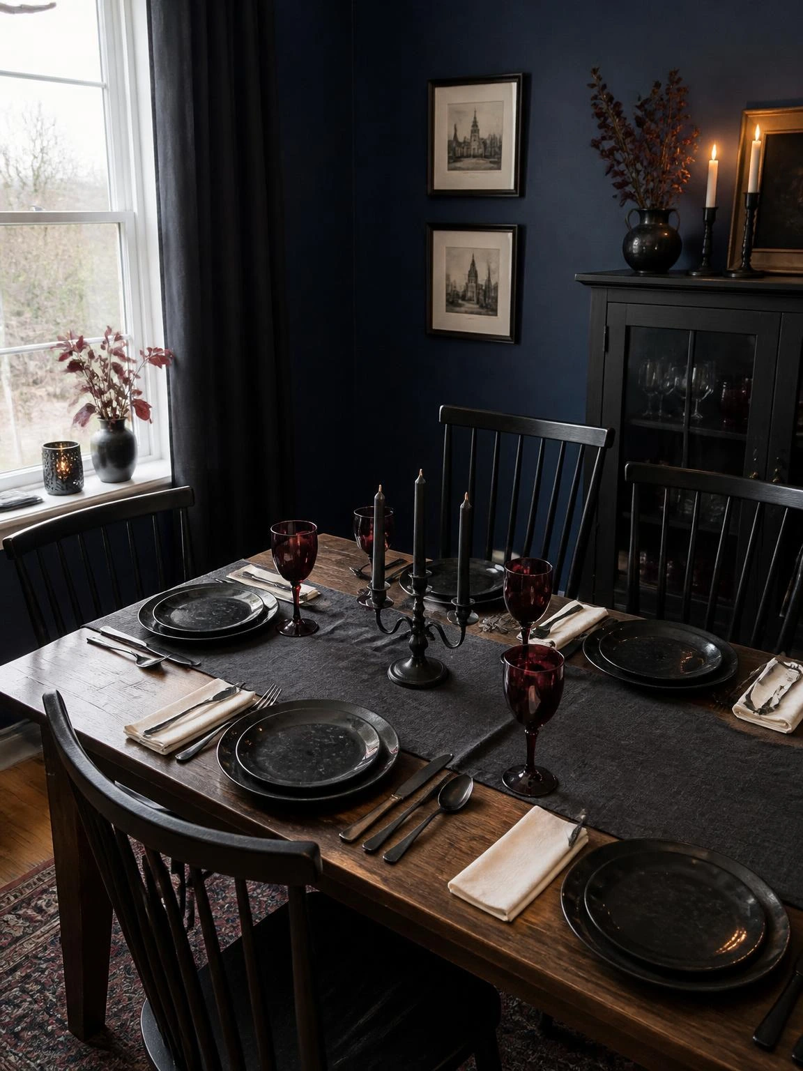 14- Gothic Tablescape for Halloween Dinner - gothic halloween decorations indoor