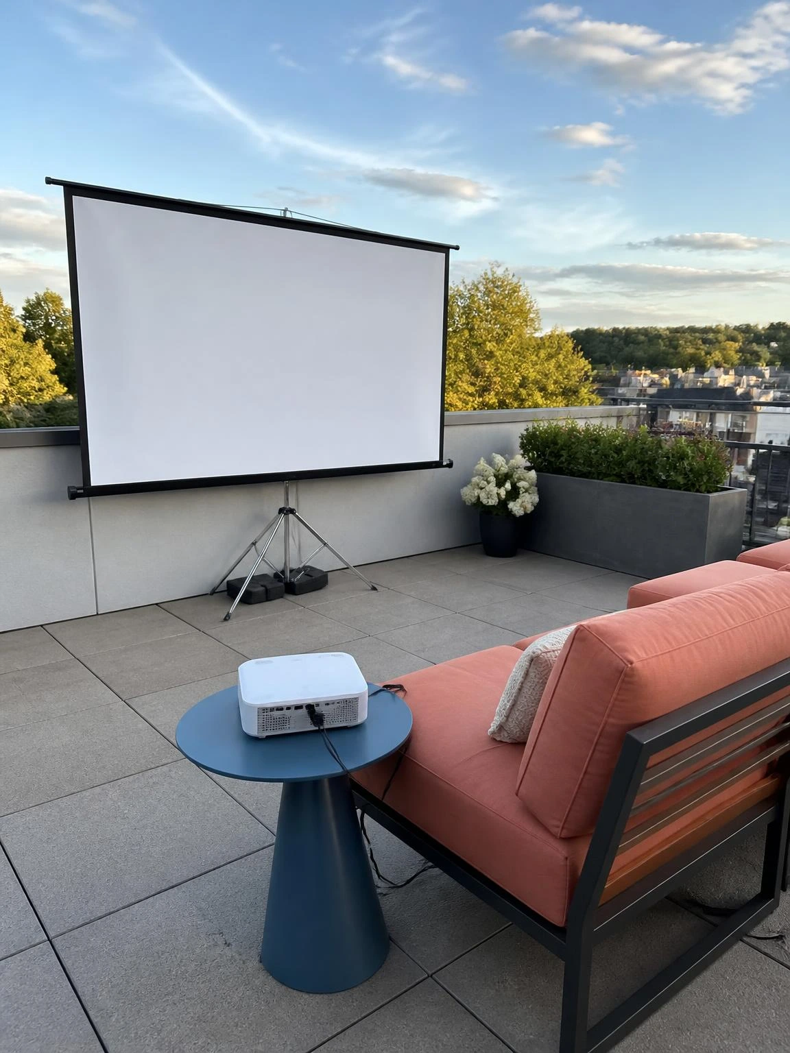 16- Outdoor Projector Screen Setup - small rooftop terrace design